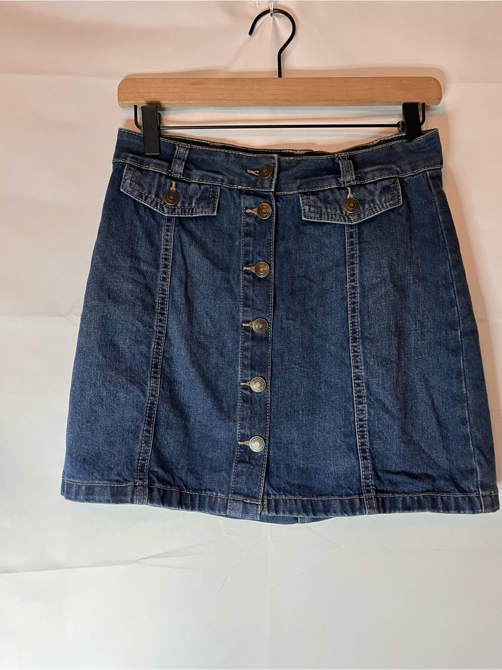 SO Dark Blue Button-Front Denim Mini Skirt